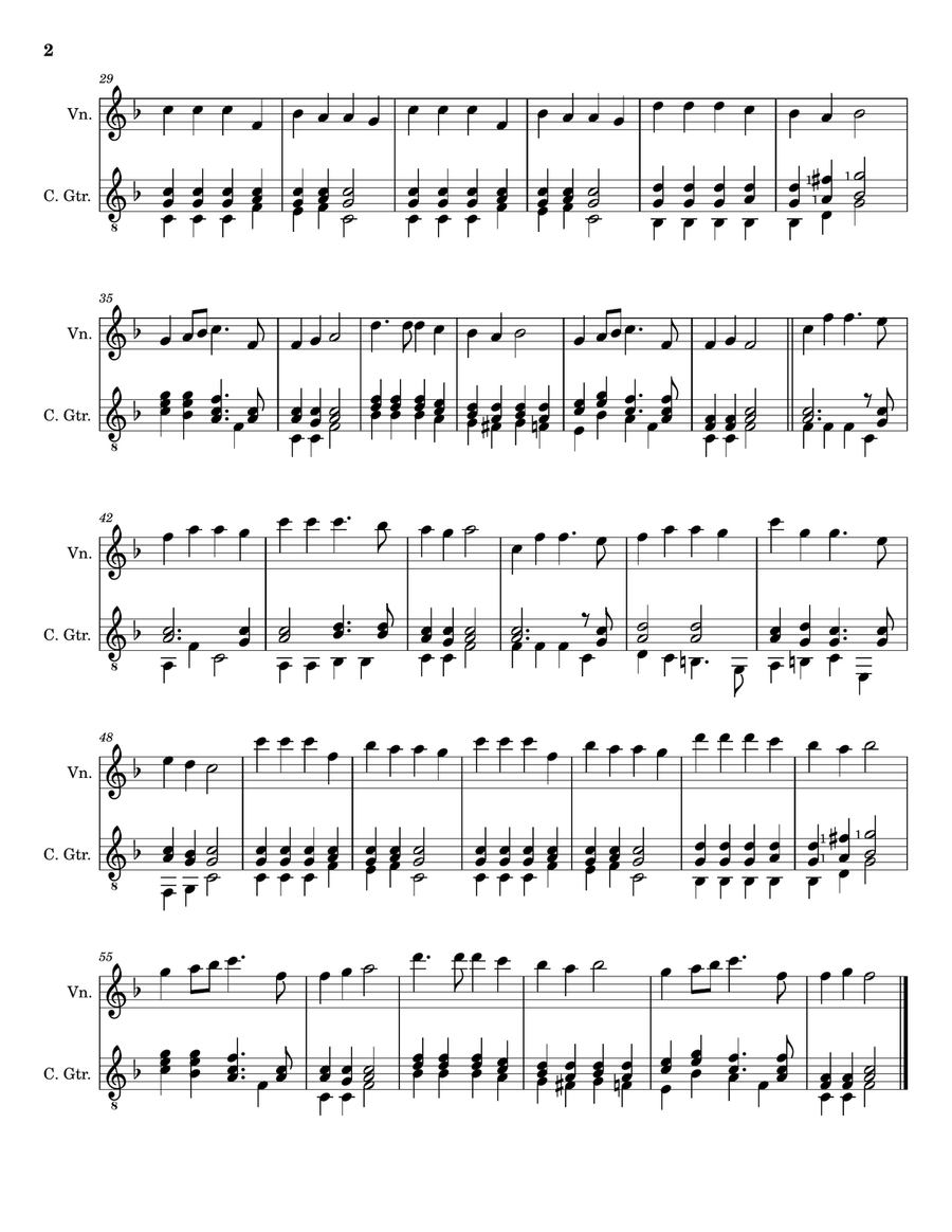 Hark! The Herald Angels Sing - Arranged for Violin and Classical Guitar (Score and Parts) String Duet scores gallery preview page 2