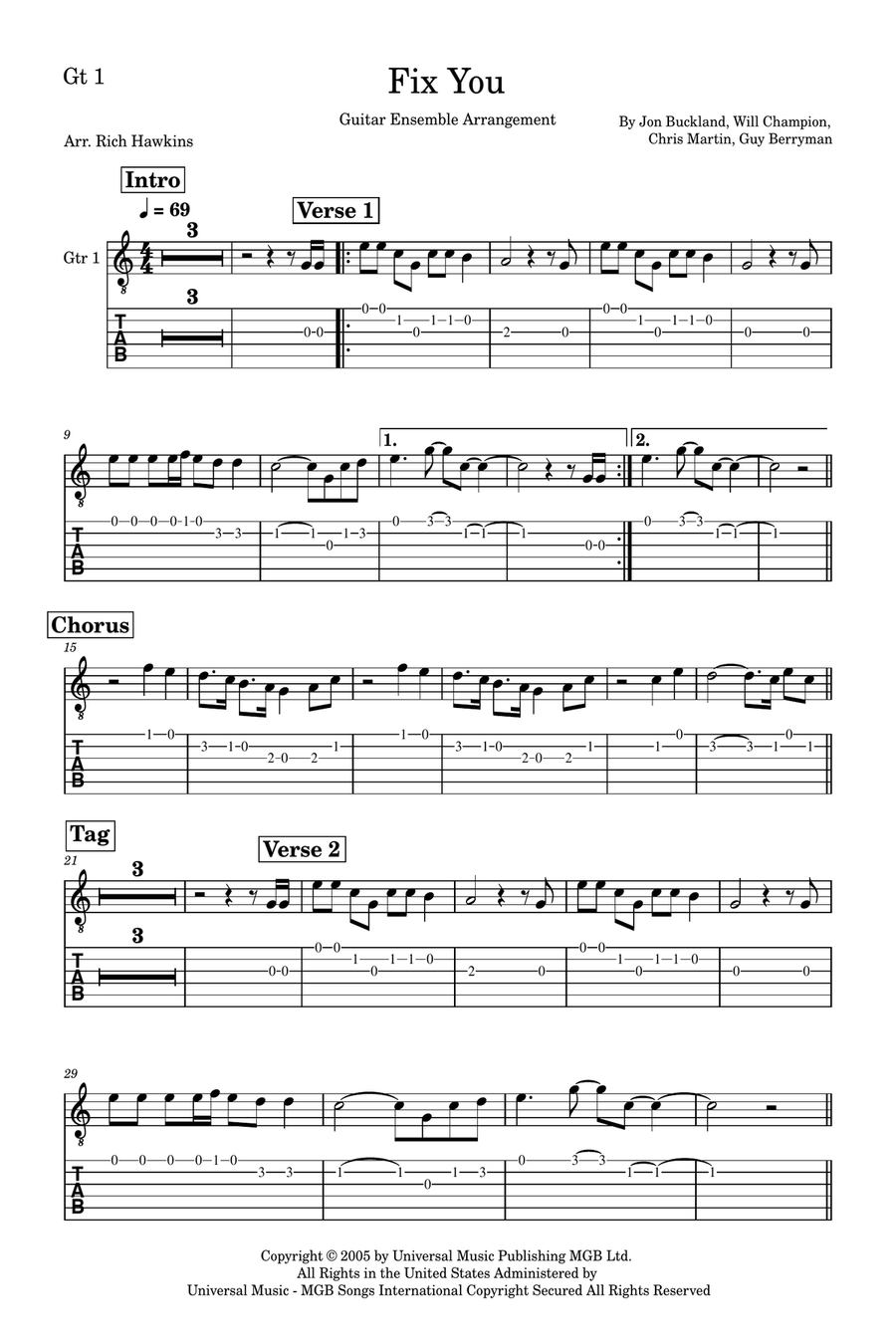 Fix You Guitar Ensemble scores gallery preview page 5