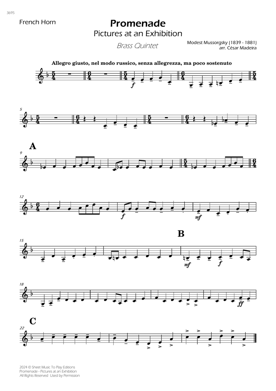Pictures at an Exhibition - Promenade - Brass Quintet (Individual Parts) Brass Quintet scores gallery preview page 3