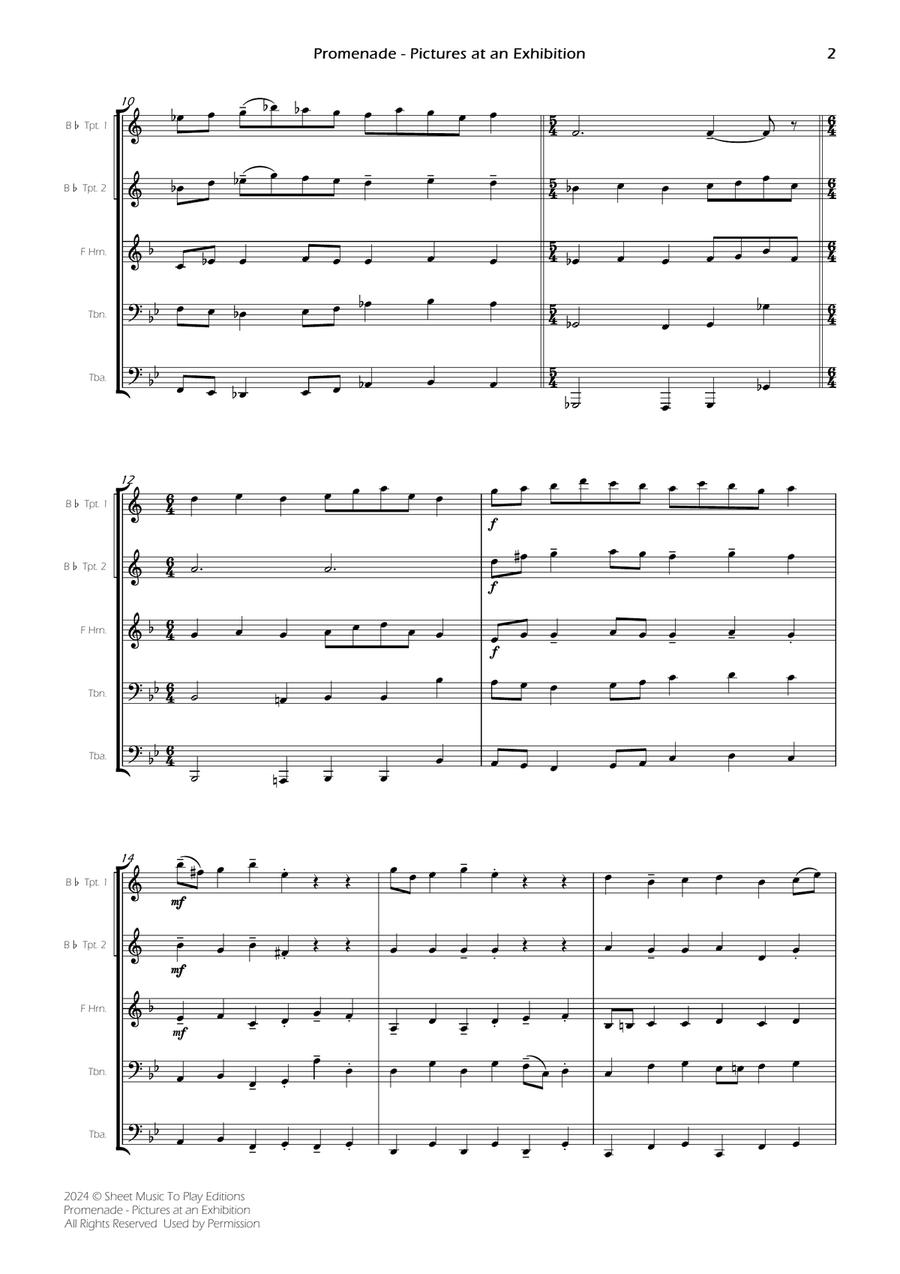 Pictures at an Exhibition - Promenade - Brass Quintet (Full Score) - Score Only Brass Quintet scores gallery preview page 2