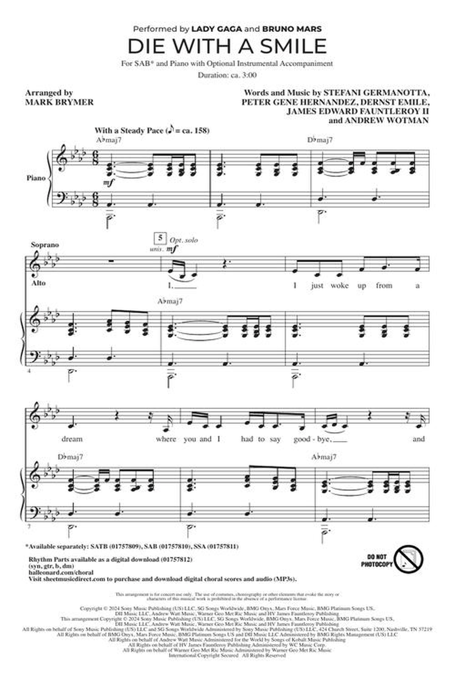 Die with a Smile Die with a Smile 3-Part scores gallery preview page 3