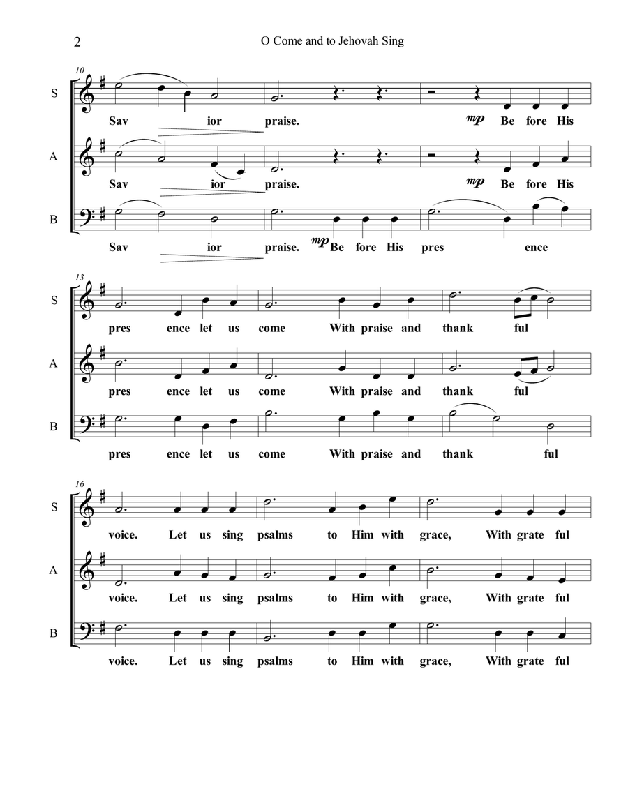 O Come and to Jehovah Sing 3-Part scores gallery preview page 2