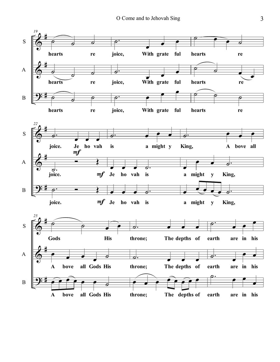O Come and to Jehovah Sing 3-Part scores gallery preview page 3