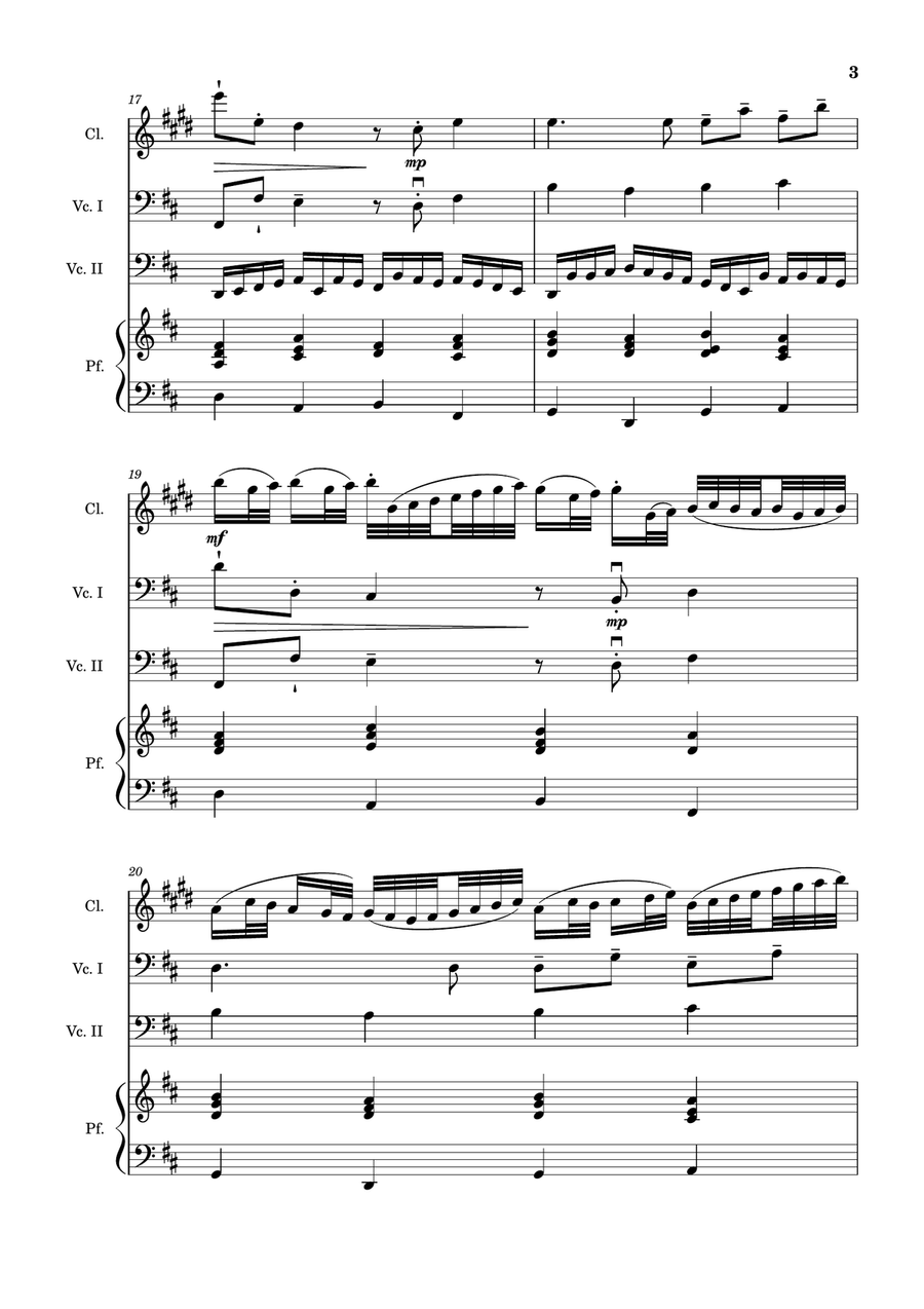 Canon in D Major, P.37; T.337. Clarinet, Cello Duet, Piano. Score and Parts. Small Ensemble scores gallery preview page 3