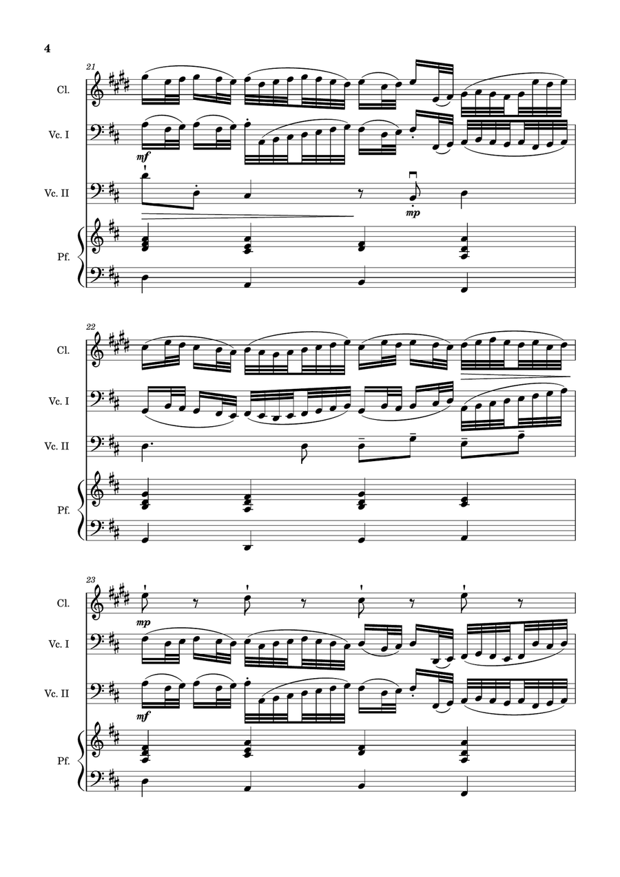 Canon in D Major, P.37; T.337. Clarinet, Cello Duet, Piano. Score and Parts. Small Ensemble scores gallery preview page 4