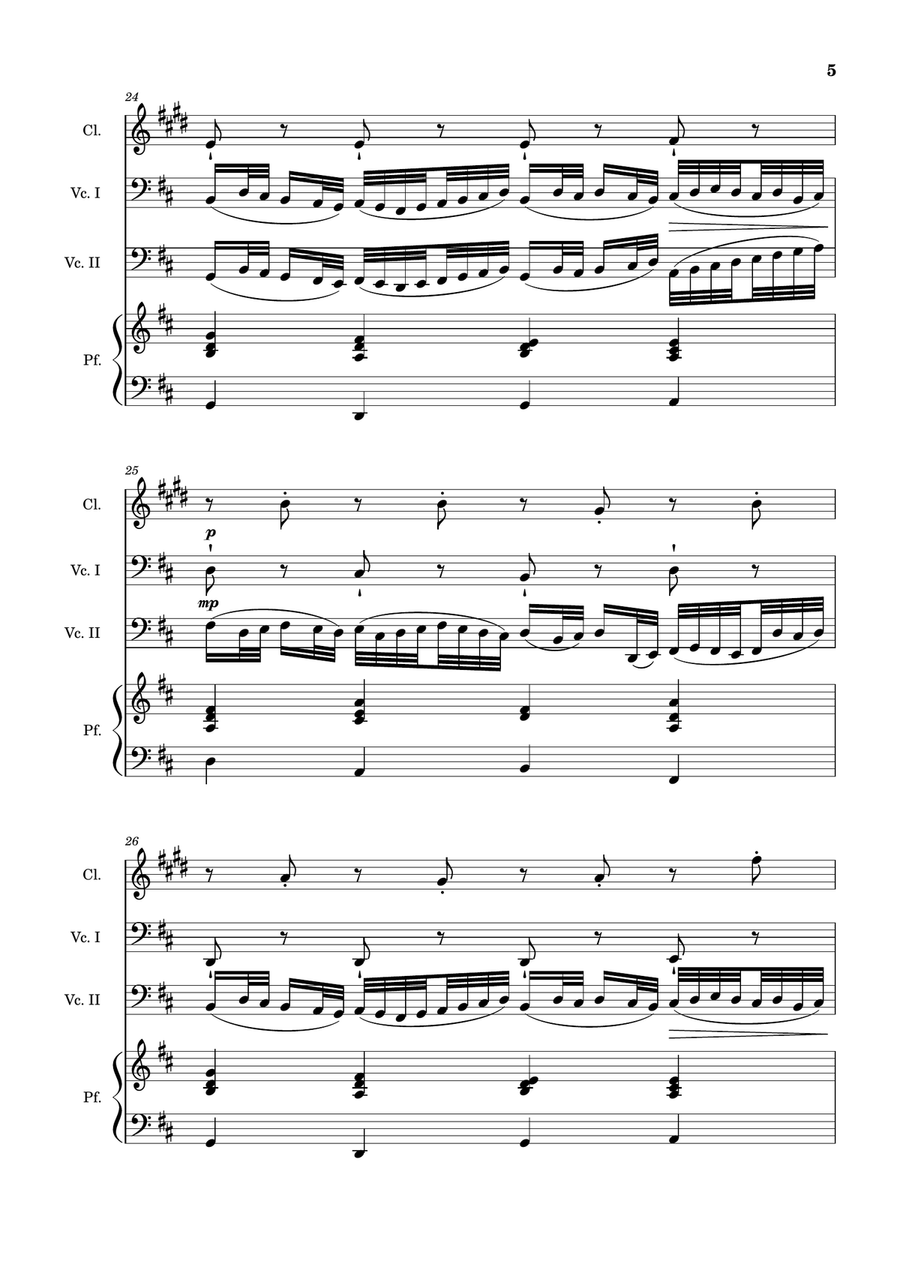 Canon in D Major, P.37; T.337. Clarinet, Cello Duet, Piano. Score and Parts. Small Ensemble scores gallery preview page 5