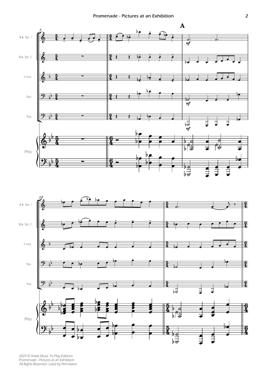 Pictures at an Exhibition - Promenade - Brass Quintet and Piano (Full Score and Parts) Brass Quintet scores gallery preview page 4
