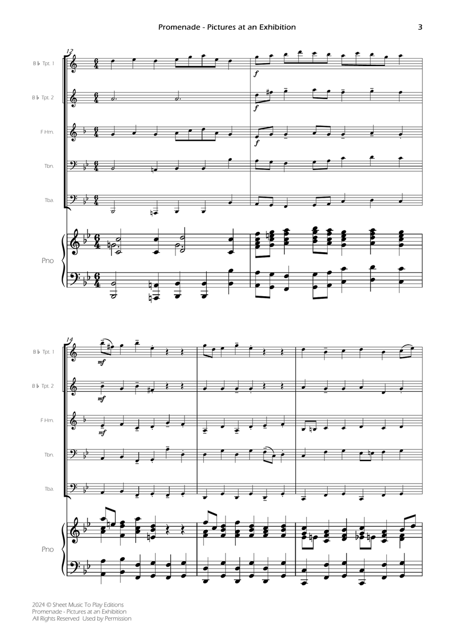 Pictures at an Exhibition - Promenade - Brass Quintet and Piano (Full Score and Parts) Brass Quintet scores gallery preview page 5