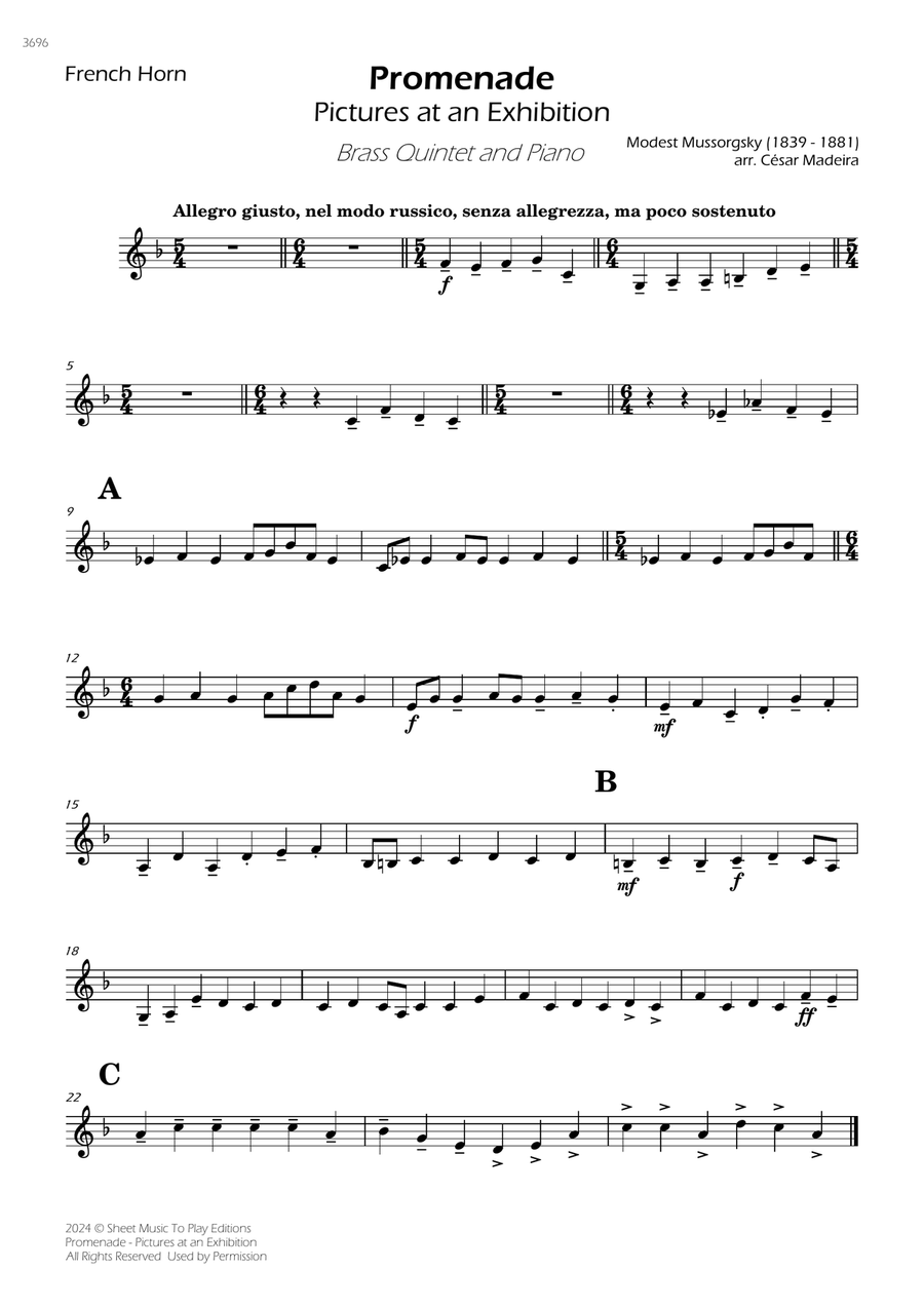 Pictures at an Exhibition - Promenade - Brass Quintet and Piano (Individual Parts) Brass Quintet scores gallery preview page 3