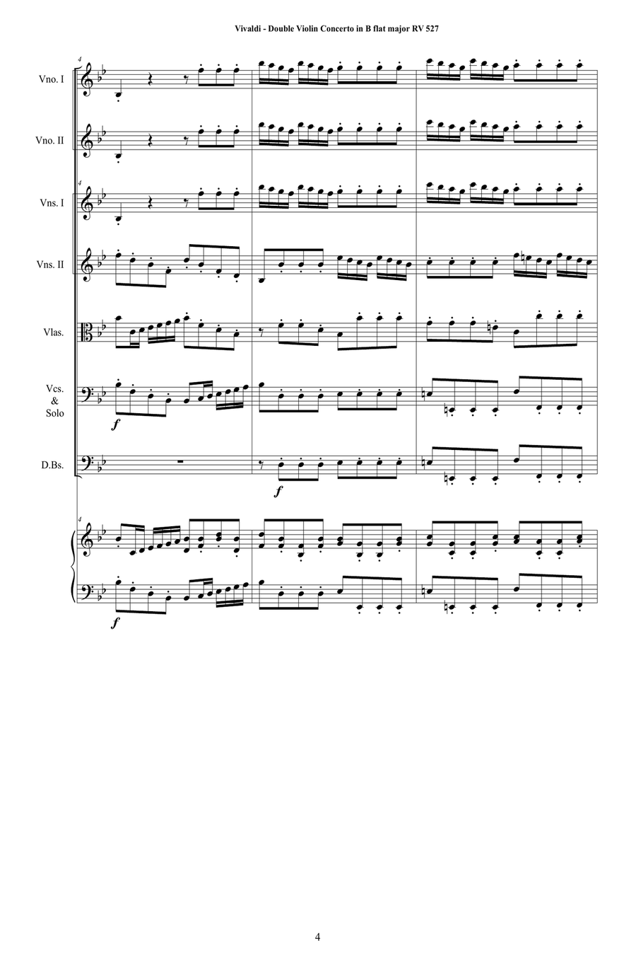 Vivaldi - Double Violin Concerto in B flat major RV 527 for Two Violins, Strings and Cembalo Chamber Orchestra scores gallery preview page 4