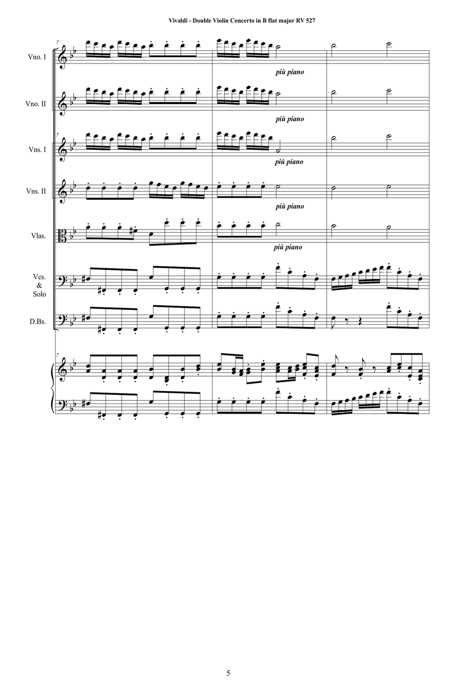 Vivaldi - Double Violin Concerto in B flat major RV 527 for Two Violins, Strings and Cembalo Chamber Orchestra scores gallery preview page 5