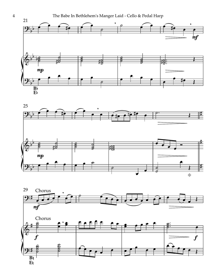 The Babe In Bethlehem’s Manger Laid, Duet for Cello & Pedal Harp String Duet scores gallery preview page 4