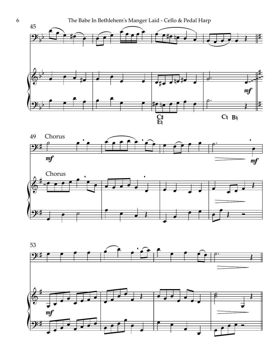 The Babe In Bethlehem’s Manger Laid, Duet for Cello & Pedal Harp String Duet scores gallery preview page 6