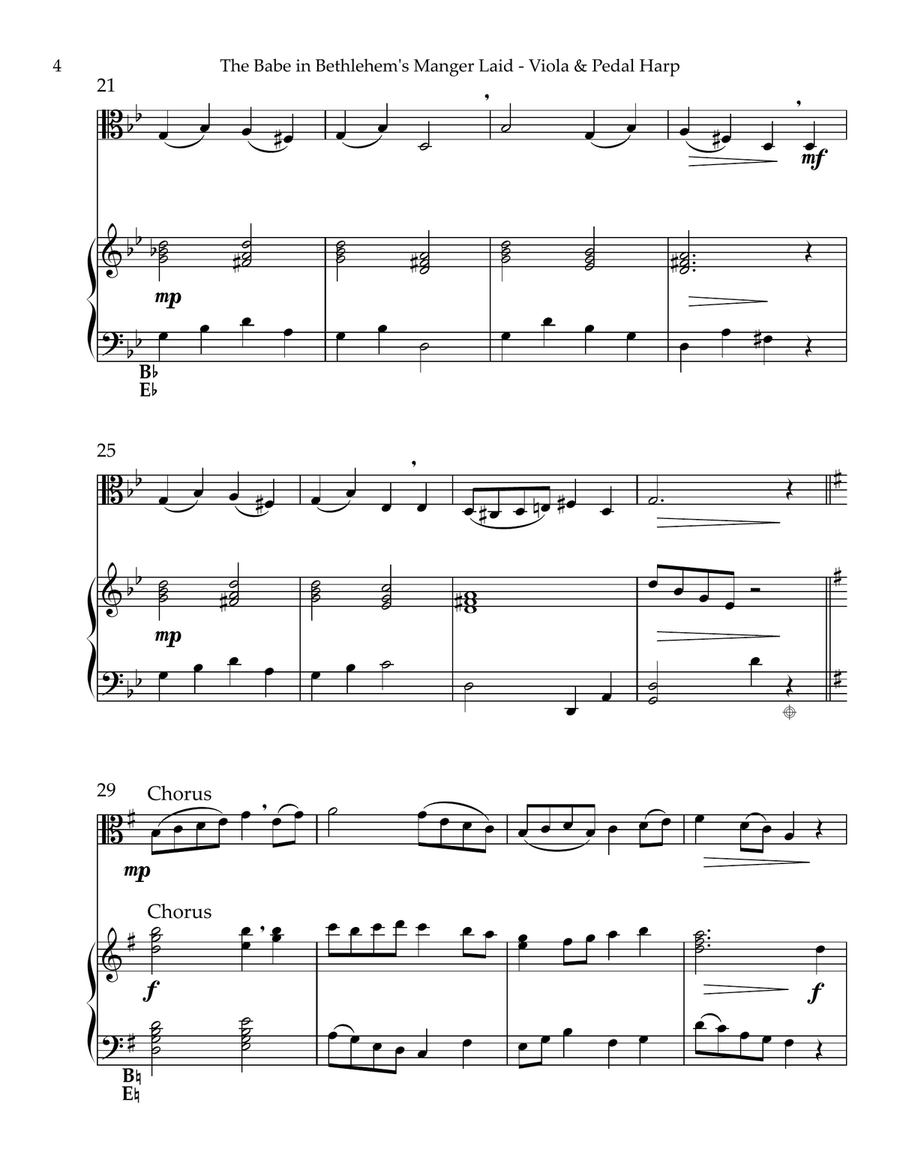 The Babe In Bethlehem’s Manger Laid, Duet for Viola & Pedal Harp String Duet scores gallery preview page 4