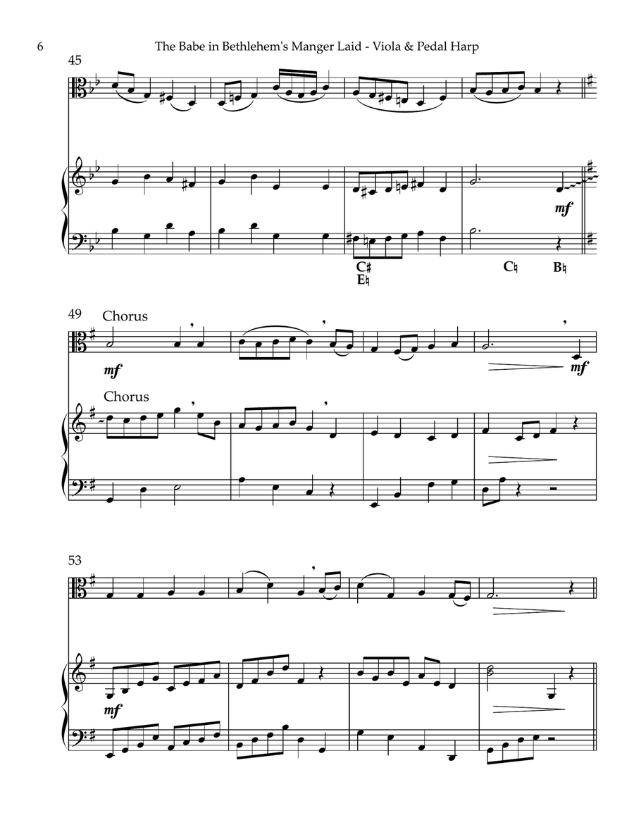 The Babe In Bethlehem’s Manger Laid, Duet for Viola & Pedal Harp String Duet scores gallery preview page 6