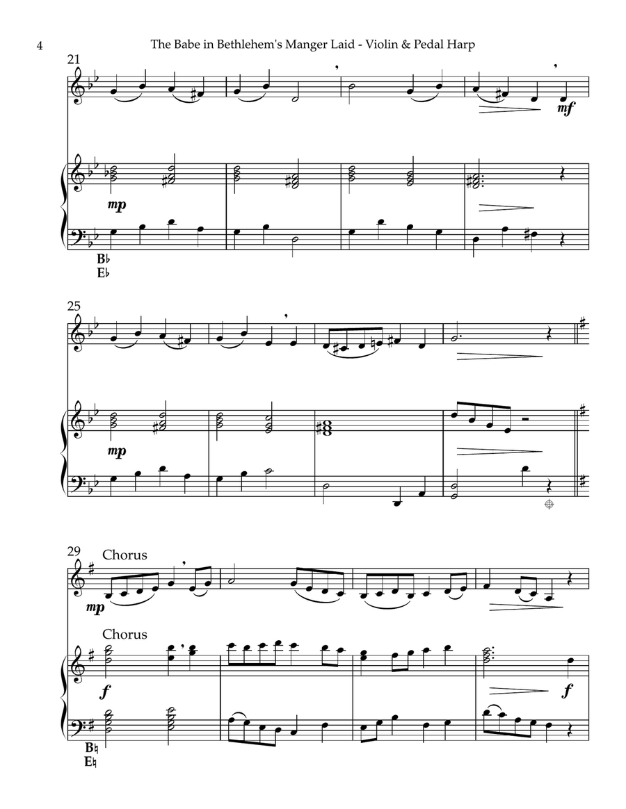 The Babe In Bethlehem’s Manger Laid, Duet for Violin & Pedal Harp String Duet scores gallery preview page 4
