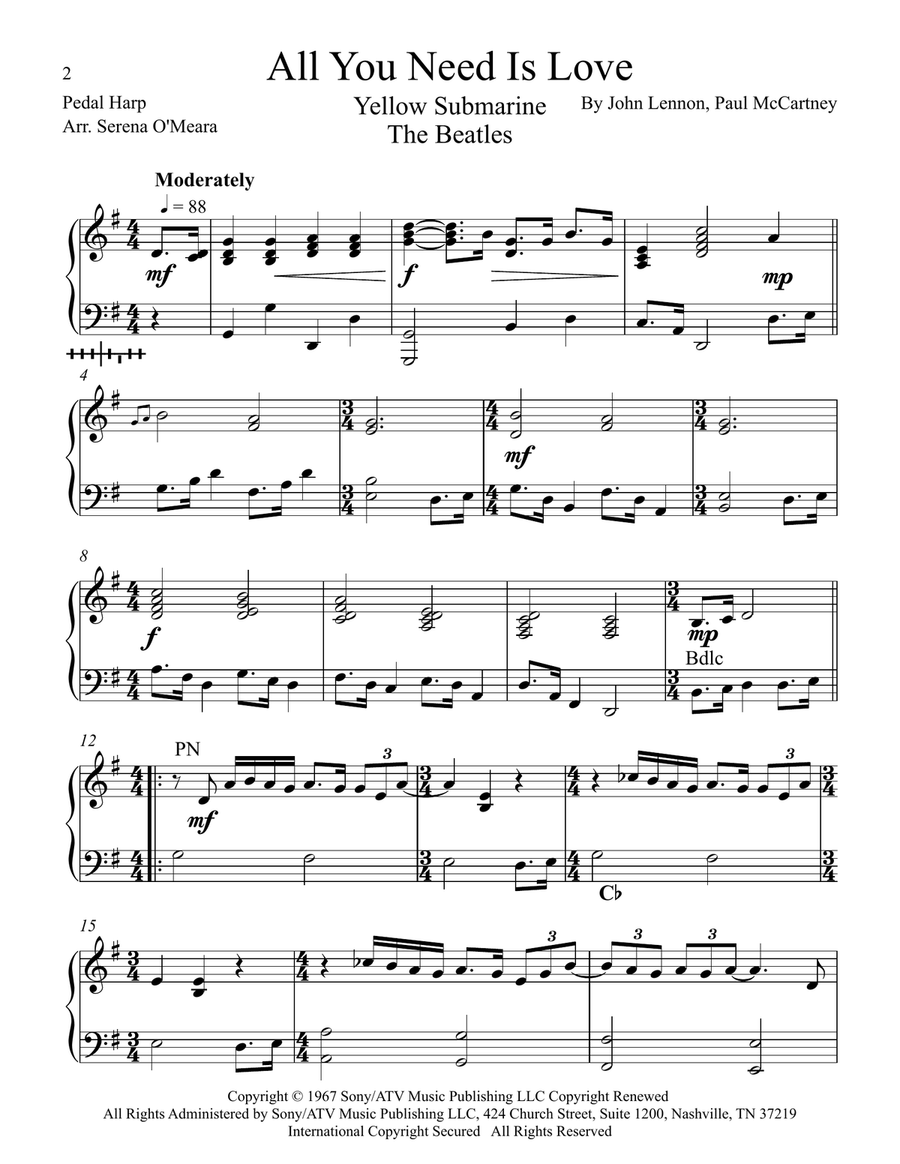 All You Need Is Love All You Need Is Love Pedal Harp scores gallery preview page 2