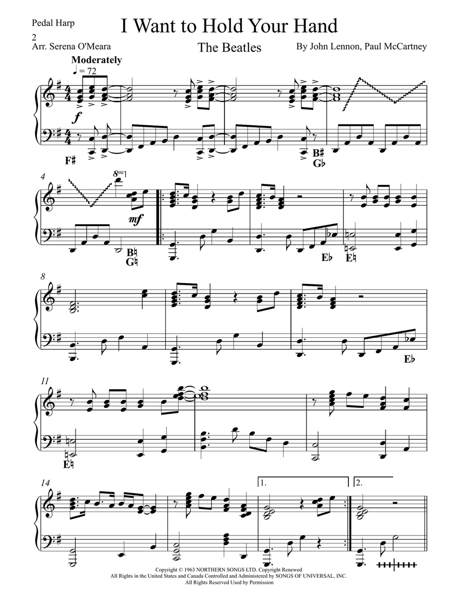 I Want To Hold Your Hand I Want To Hold Your Hand Pedal Harp scores gallery preview page 2