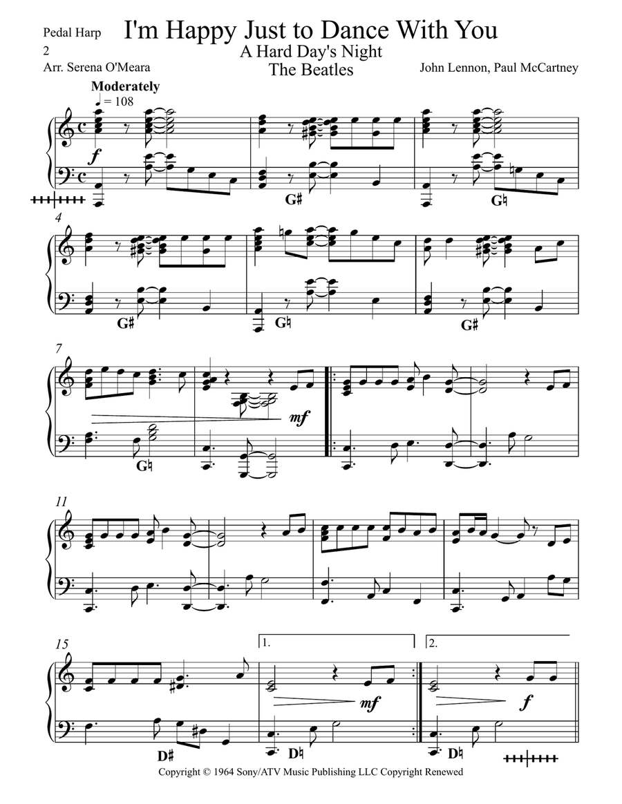 I'm Happy Just To Dance With You Pedal Harp scores gallery preview page 2