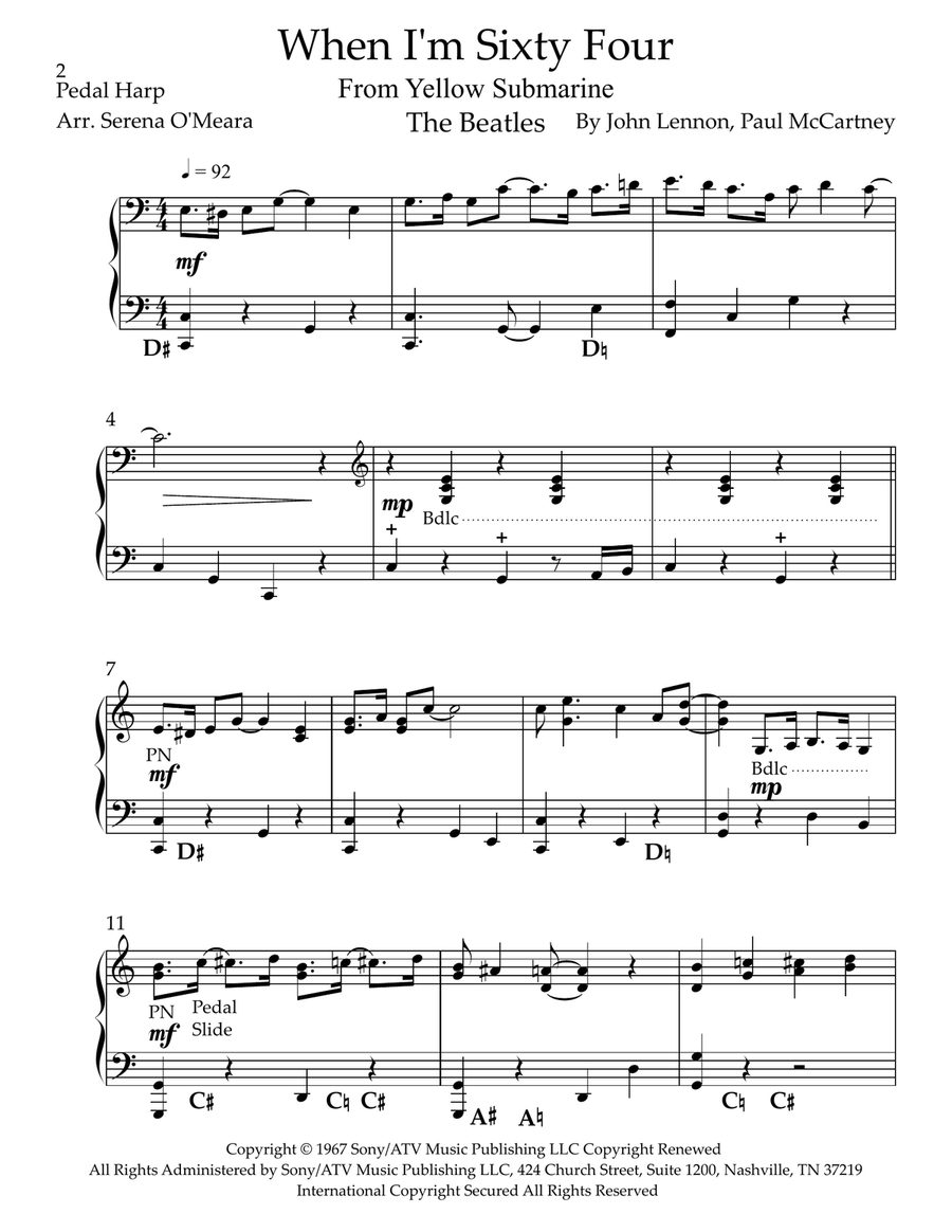 When I'm Sixty-Four Pedal Harp scores gallery preview page 2