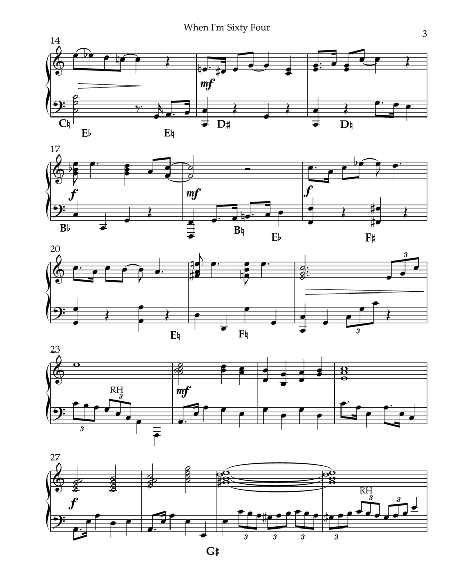 When I'm Sixty-Four Pedal Harp scores gallery preview page 3