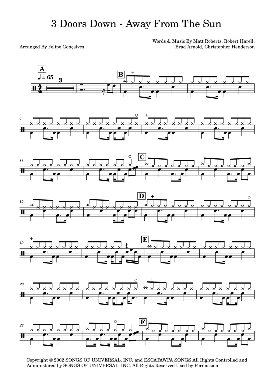 Away From The Sun Away From The Sun Drum Set scores gallery preview page 1