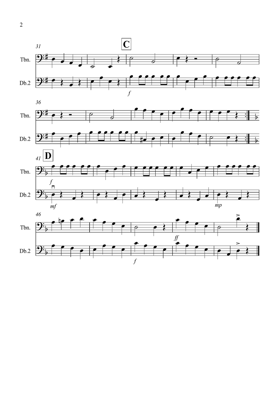 Drunken Sailor for Trombone and Double Bass Duet Trombone scores gallery preview page 2