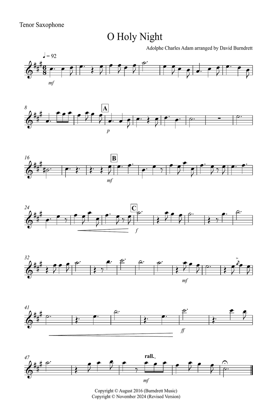 O Holy Night for Tenor Saxophone and Cello Duet Tenor Saxophone scores gallery preview page 3