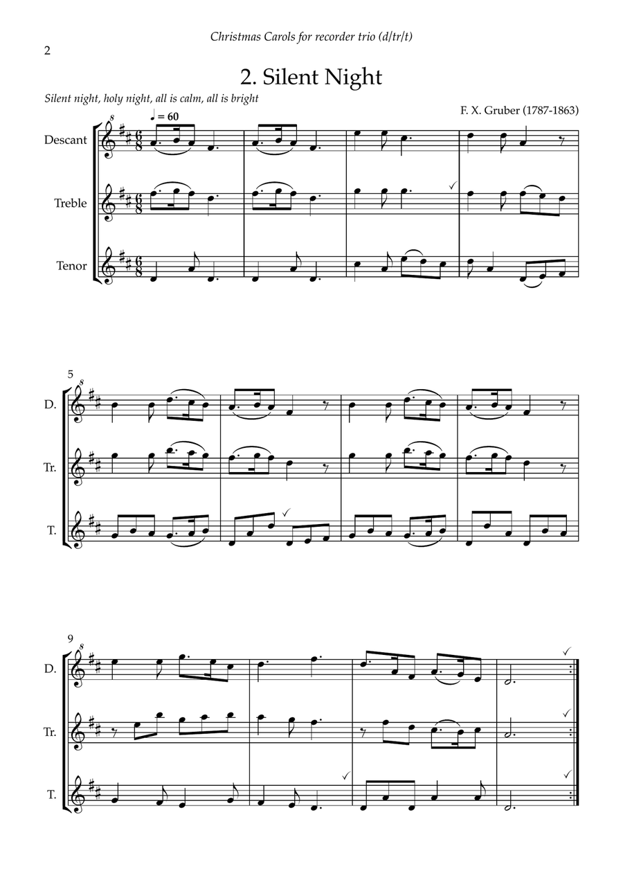 Christmas Carols for recorder trio (d/tr/t/b) Soprano Recorder scores gallery preview page 4