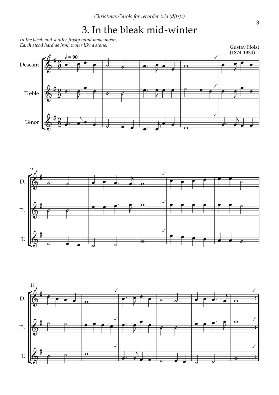 Christmas Carols for recorder trio (d/tr/t/b) Soprano Recorder scores gallery preview page 5