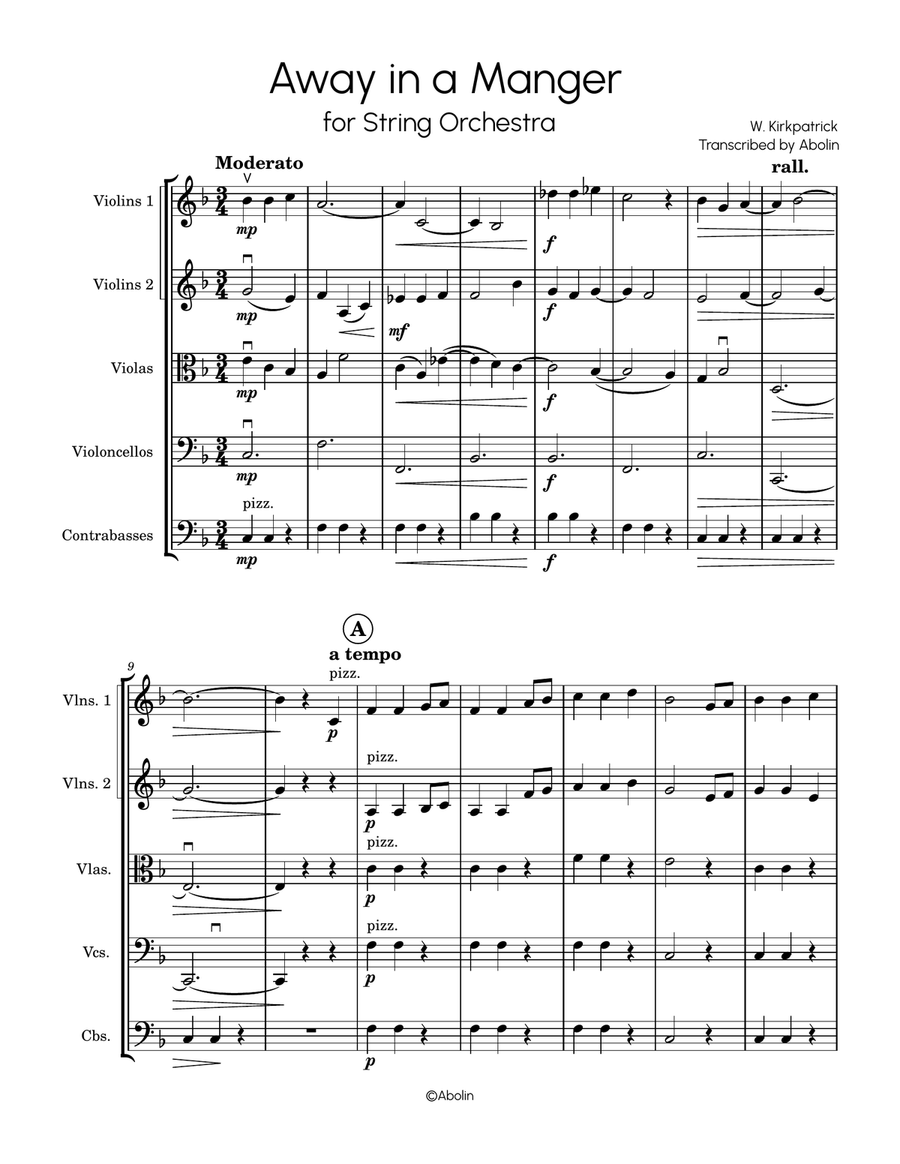 Away in a Manger (Kirkpatrick) - arr. for String Orchestra String Orchestra scores gallery preview page 2