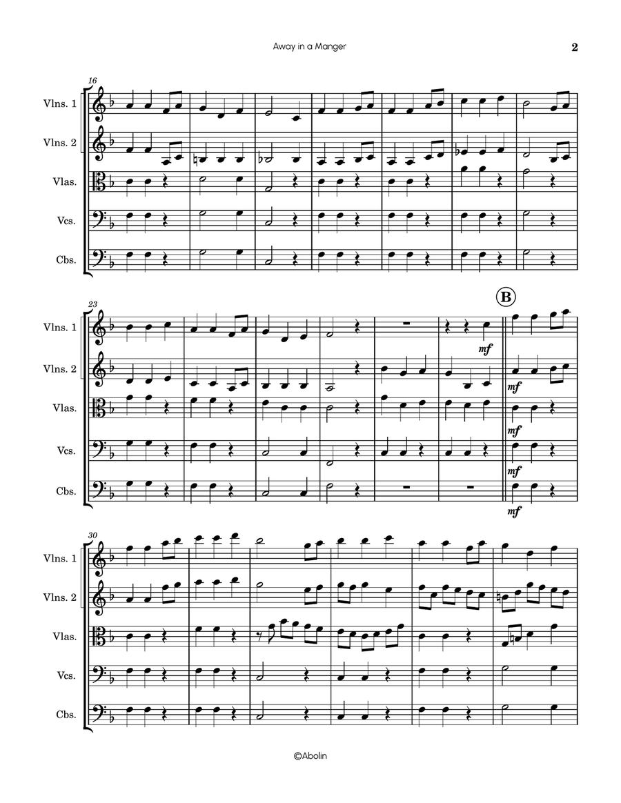 Away in a Manger (Kirkpatrick) - arr. for String Orchestra String Orchestra scores gallery preview page 3