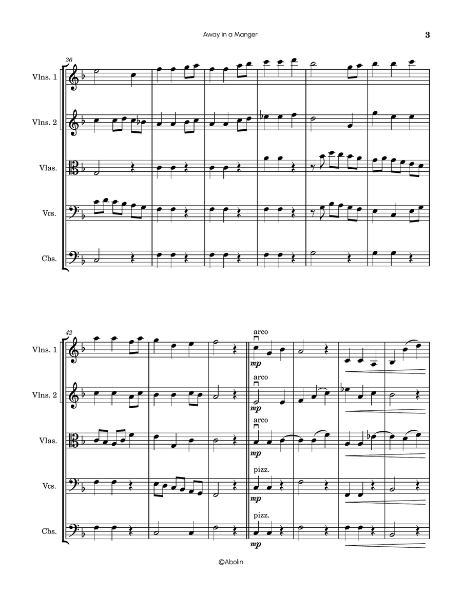 Away in a Manger (Kirkpatrick) - arr. for String Orchestra String Orchestra scores gallery preview page 4
