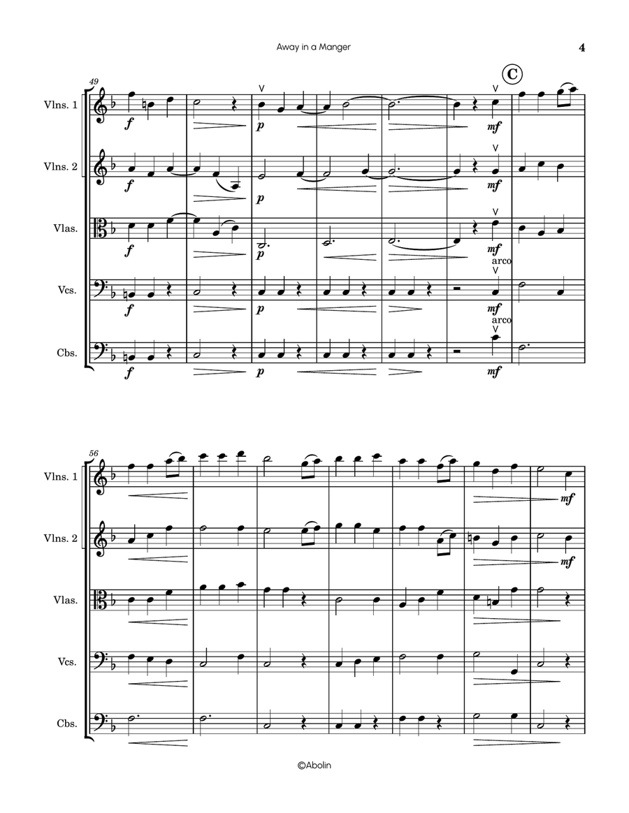 Away in a Manger (Kirkpatrick) - arr. for String Orchestra String Orchestra scores gallery preview page 5