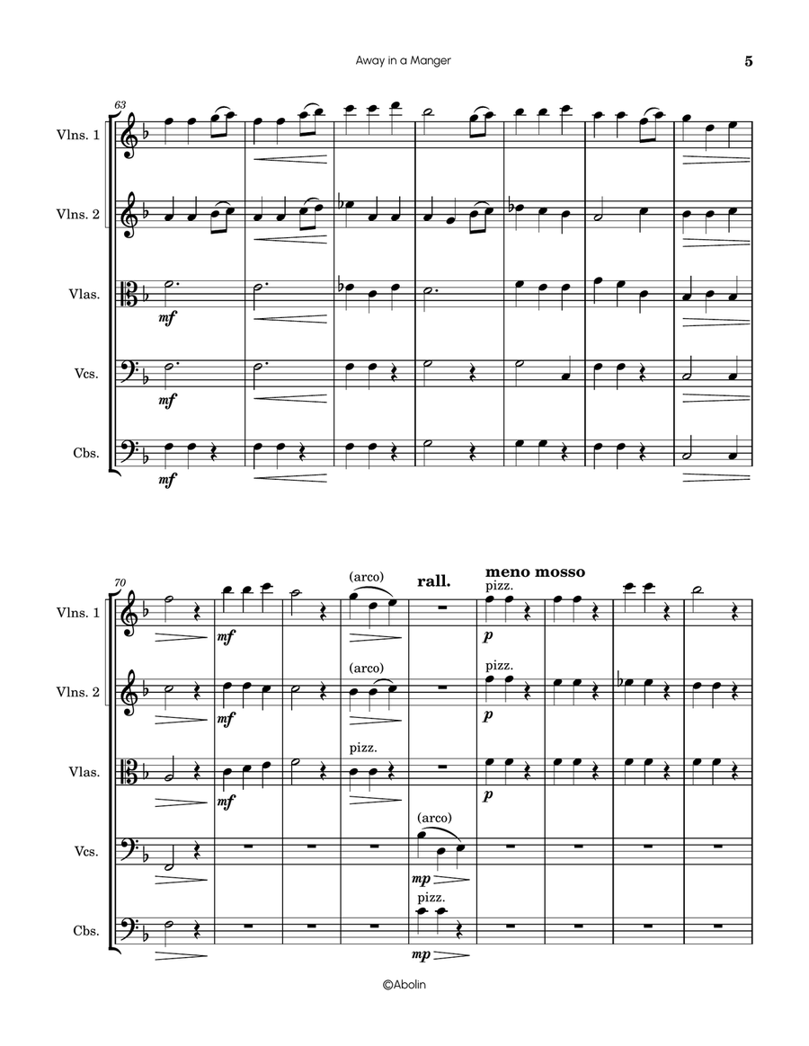 Away in a Manger (Kirkpatrick) - arr. for String Orchestra String Orchestra scores gallery preview page 6