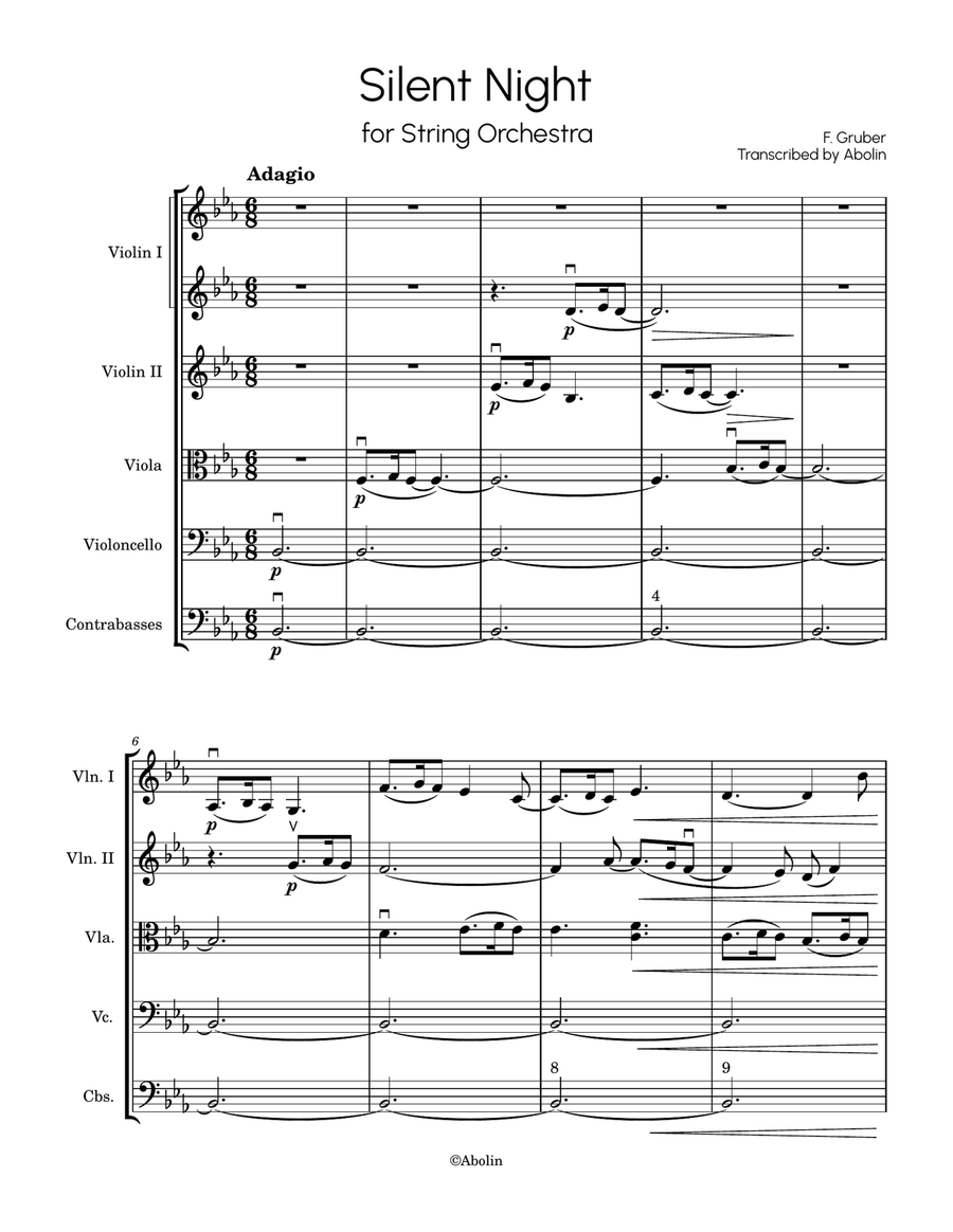 Silent Night - arr. for String Orchestra String Orchestra scores gallery preview page 2