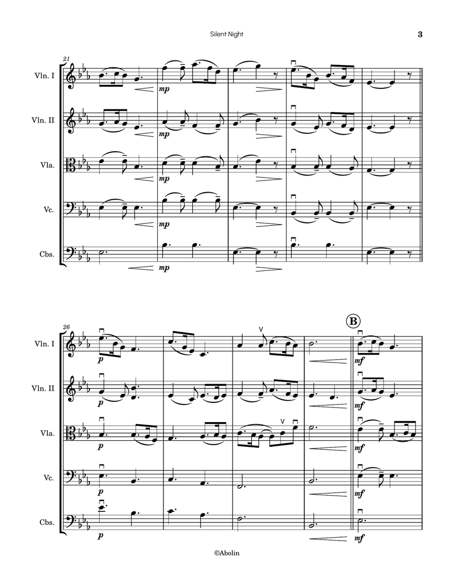 Silent Night - arr. for String Orchestra String Orchestra scores gallery preview page 4
