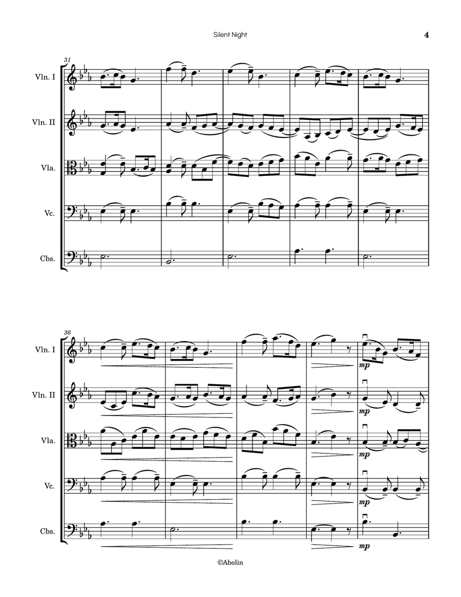 Silent Night - arr. for String Orchestra String Orchestra scores gallery preview page 5