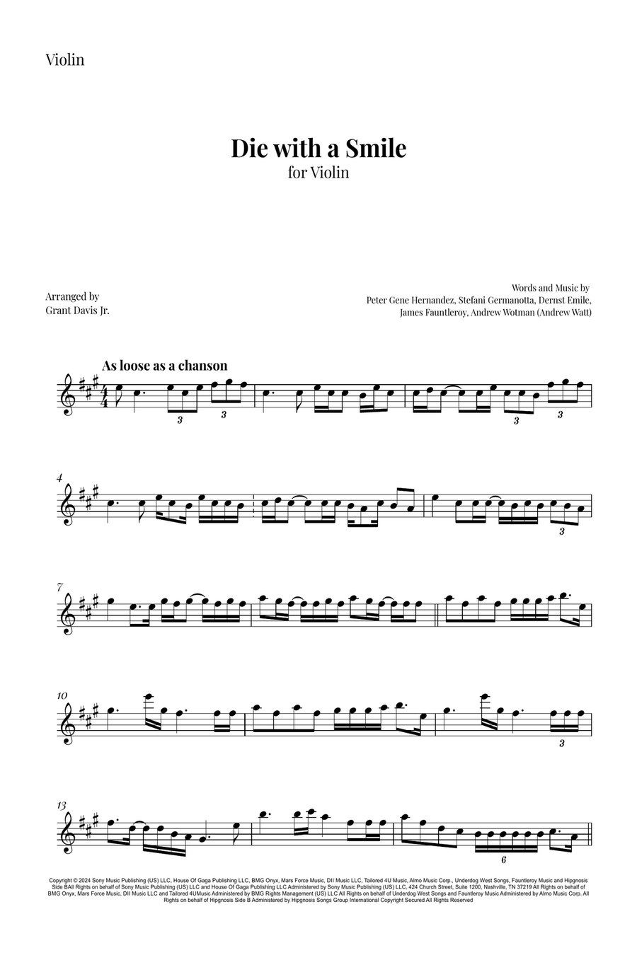 Die With A Smile Die With A Smile Violin Solo scores gallery preview page 4