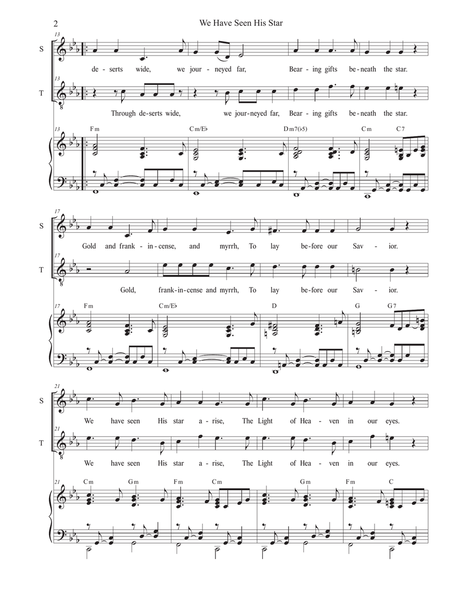 We Have Seen His Star (2-part choir - (Soprano and Tenor) 2-Part scores gallery preview page 2