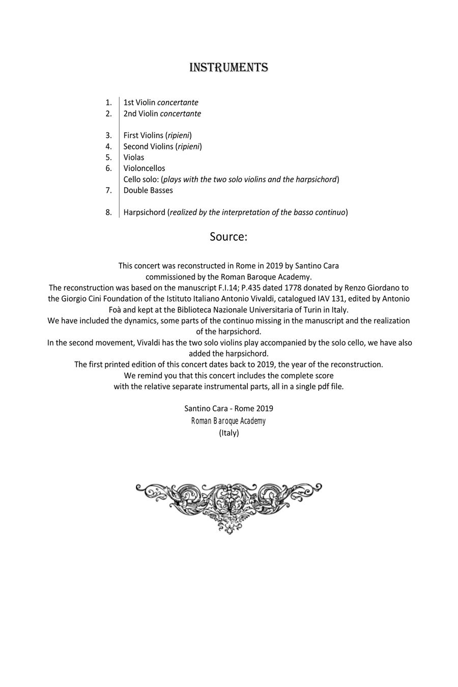 Vivaldi - Double Violin Concerto in C minor RV 510 for Two Violins, Strings and Cembalo Chamber Orchestra scores gallery preview page 2