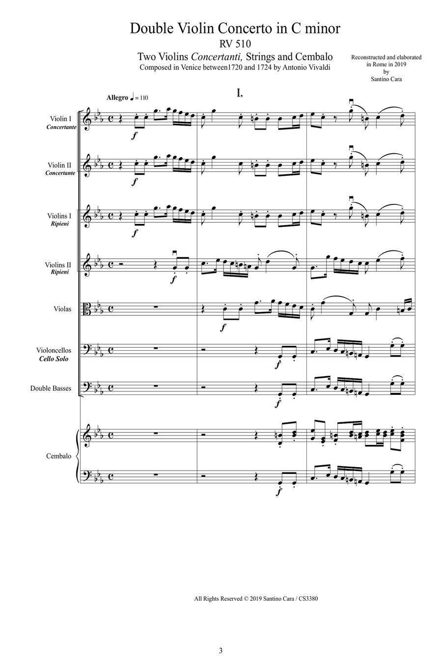 Vivaldi - Double Violin Concerto in C minor RV 510 for Two Violins, Strings and Cembalo Chamber Orchestra scores gallery preview page 3