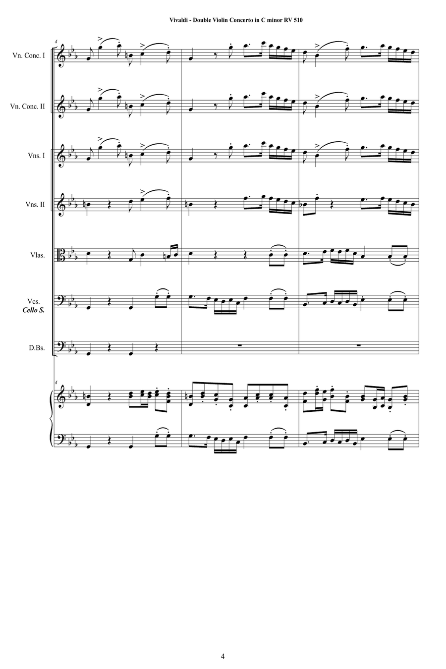 Vivaldi - Double Violin Concerto in C minor RV 510 for Two Violins, Strings and Cembalo Chamber Orchestra scores gallery preview page 4