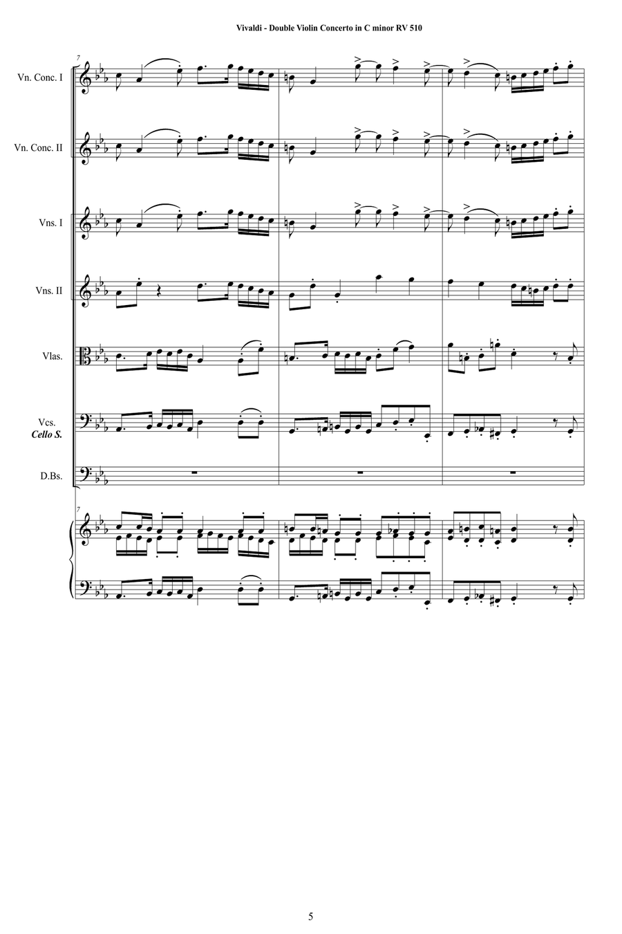 Vivaldi - Double Violin Concerto in C minor RV 510 for Two Violins, Strings and Cembalo Chamber Orchestra scores gallery preview page 5