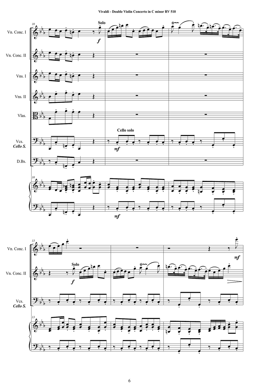 Vivaldi - Double Violin Concerto in C minor RV 510 for Two Violins, Strings and Cembalo Chamber Orchestra scores gallery preview page 6