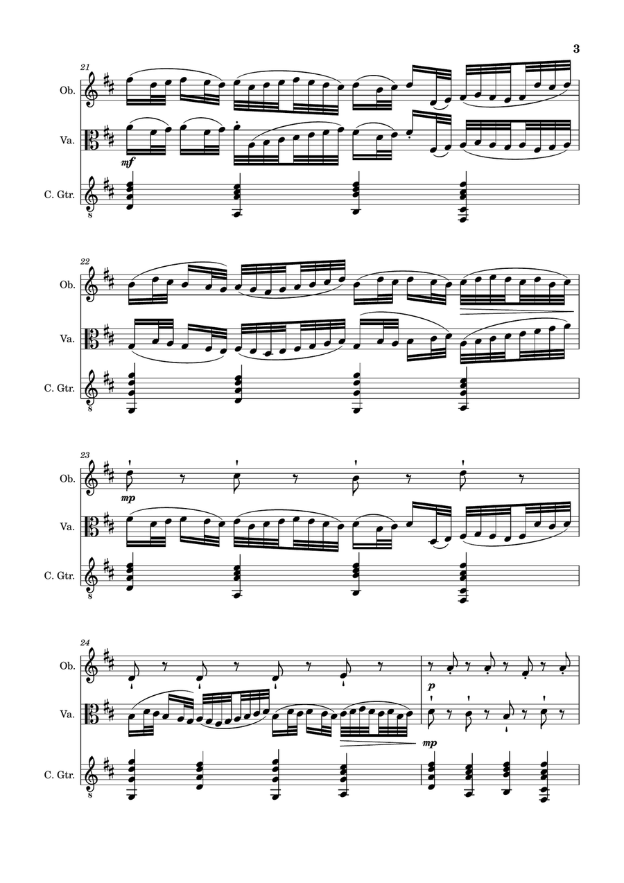 Canon in D Major, P.37; T.337. Oboe, Viola and Guitar. Score and Parts Small Ensemble scores gallery preview page 3