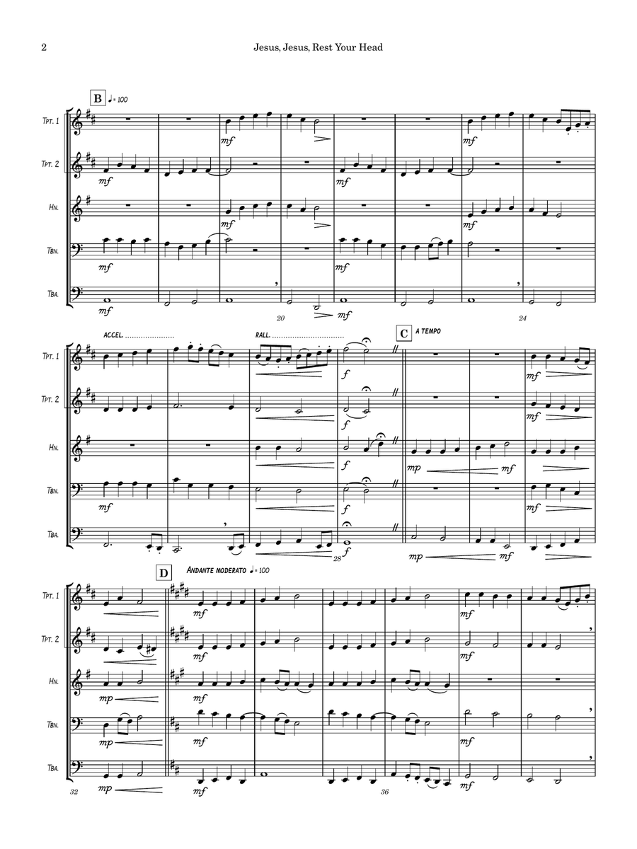 Jesus, Jesus, Rest Your head Brass Quintet scores gallery preview page 2