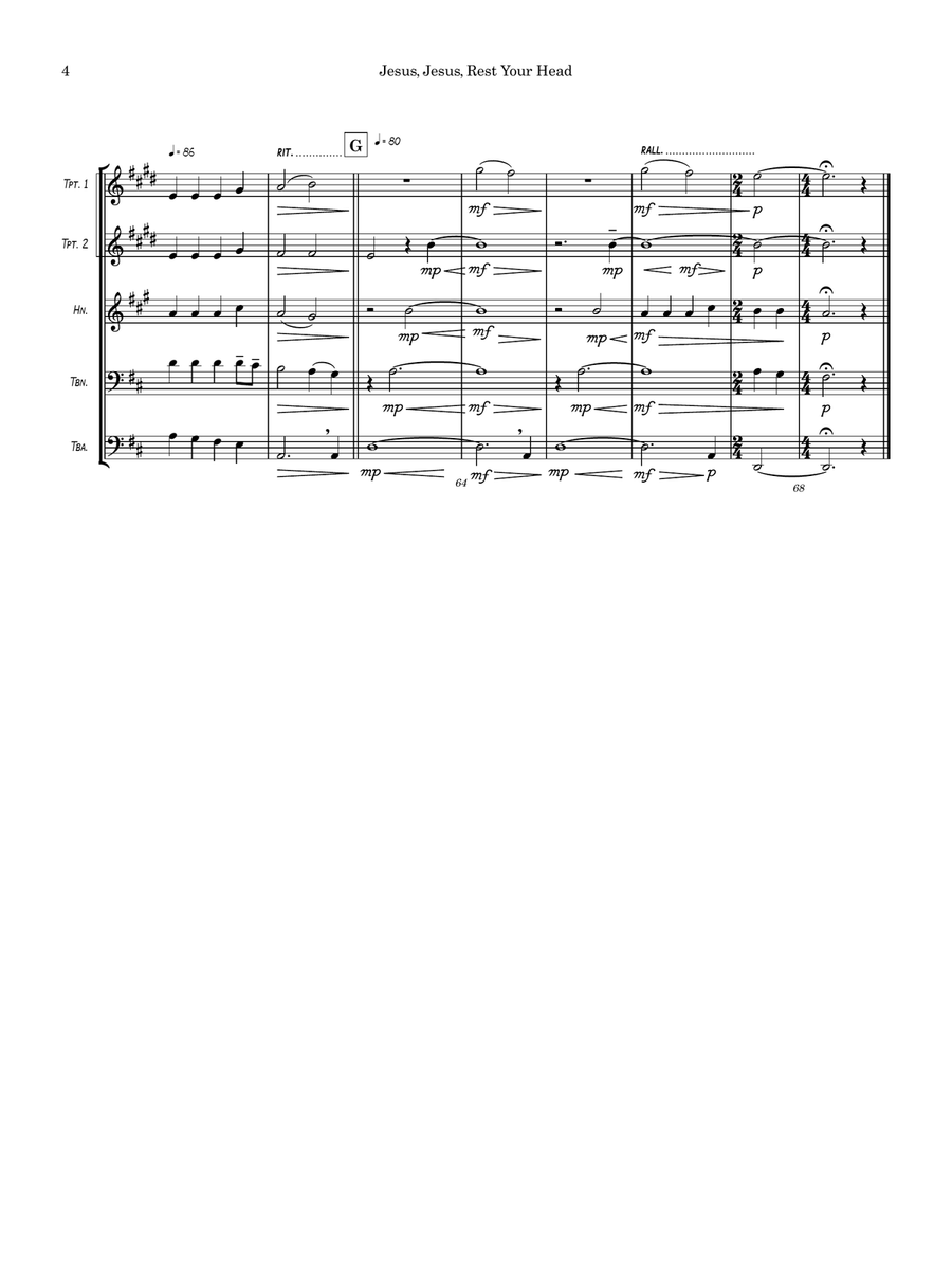 Jesus, Jesus, Rest Your head Brass Quintet scores gallery preview page 4