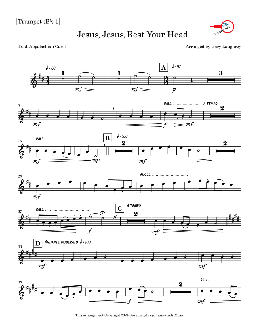 Jesus, Jesus, Rest Your head Brass Quintet scores gallery preview page 5