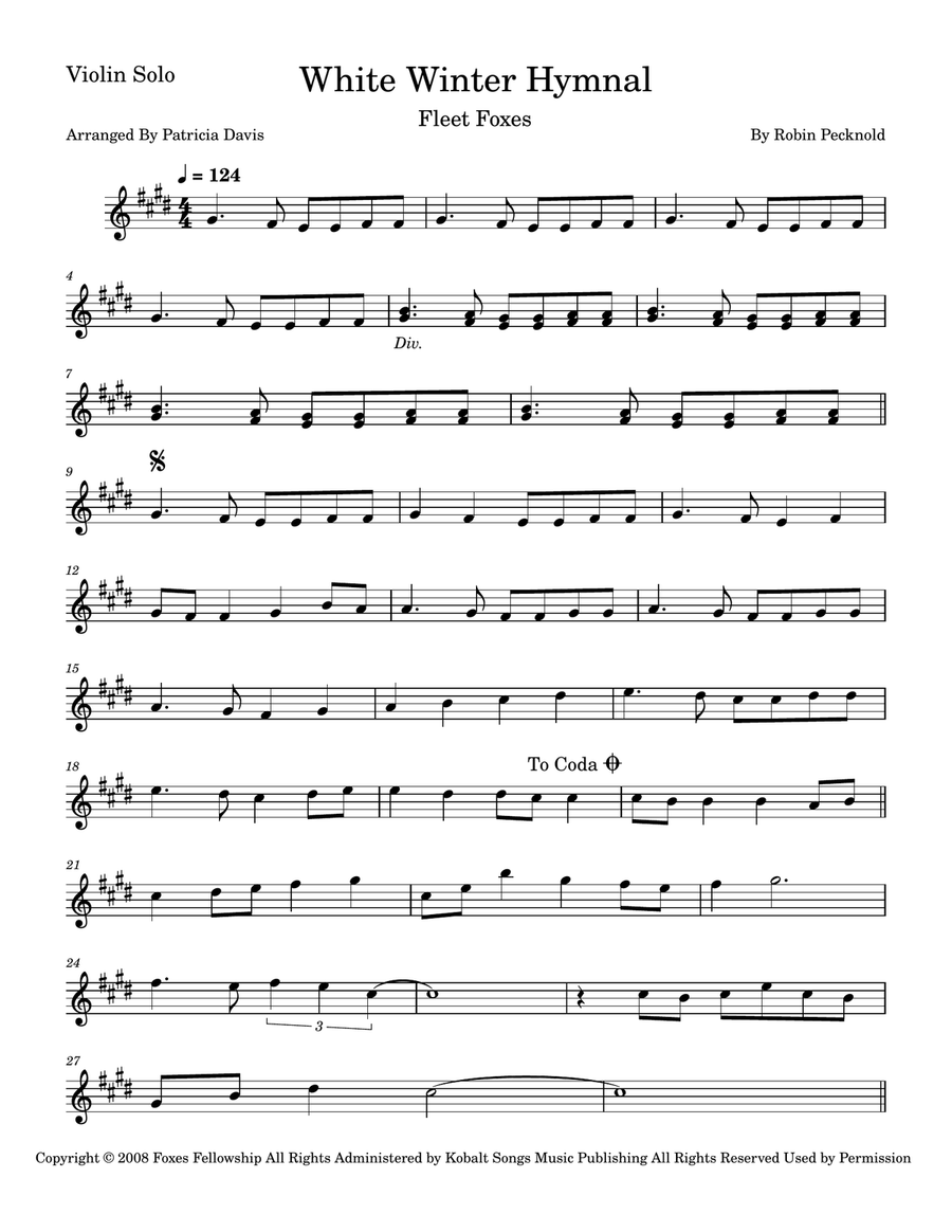 White Winter Hymnal White Winter Hymnal Violin Solo scores gallery preview page 2